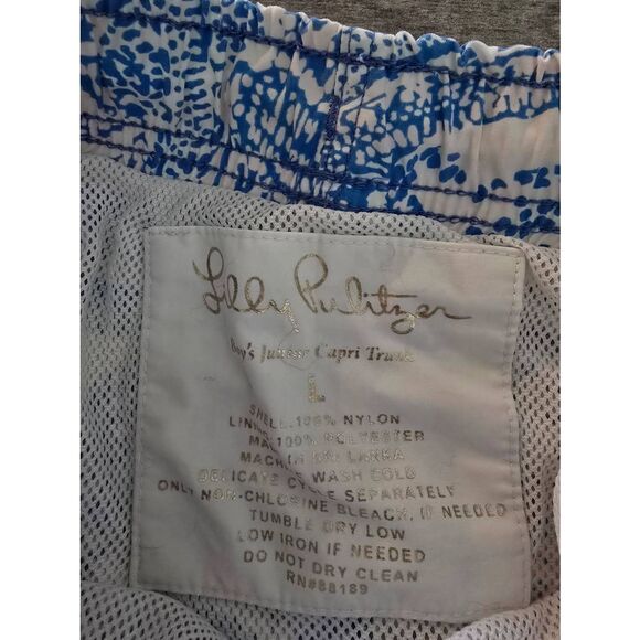 Lot‎ of Lilly Pulitzer Boys Capri Swim Trunks Blue White Size Large - Picture 3 of 7